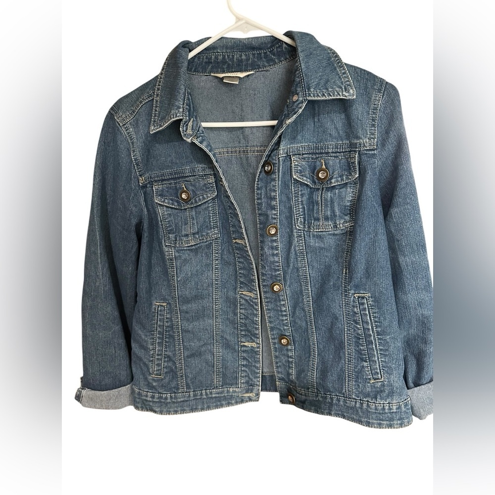 Christopher & Banks Denim Button-Up Jacket Rhinestone Buttons - Picture 1 of 4